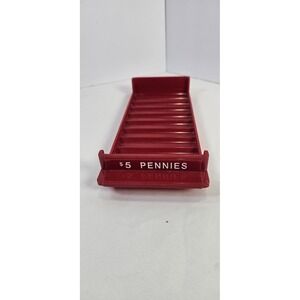 1 Major Metalfab MMF $5 Pennies Red Coin Roll Tray Bank Teller Money Tray